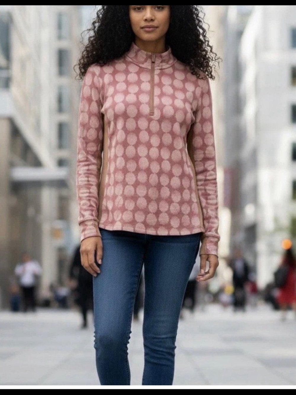 Women’s Pink Patterned Quarter-Zip Pullover Top